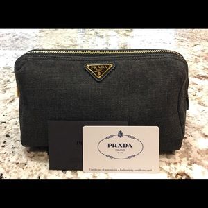 PRADA denim cosmetic pouch. Nero.